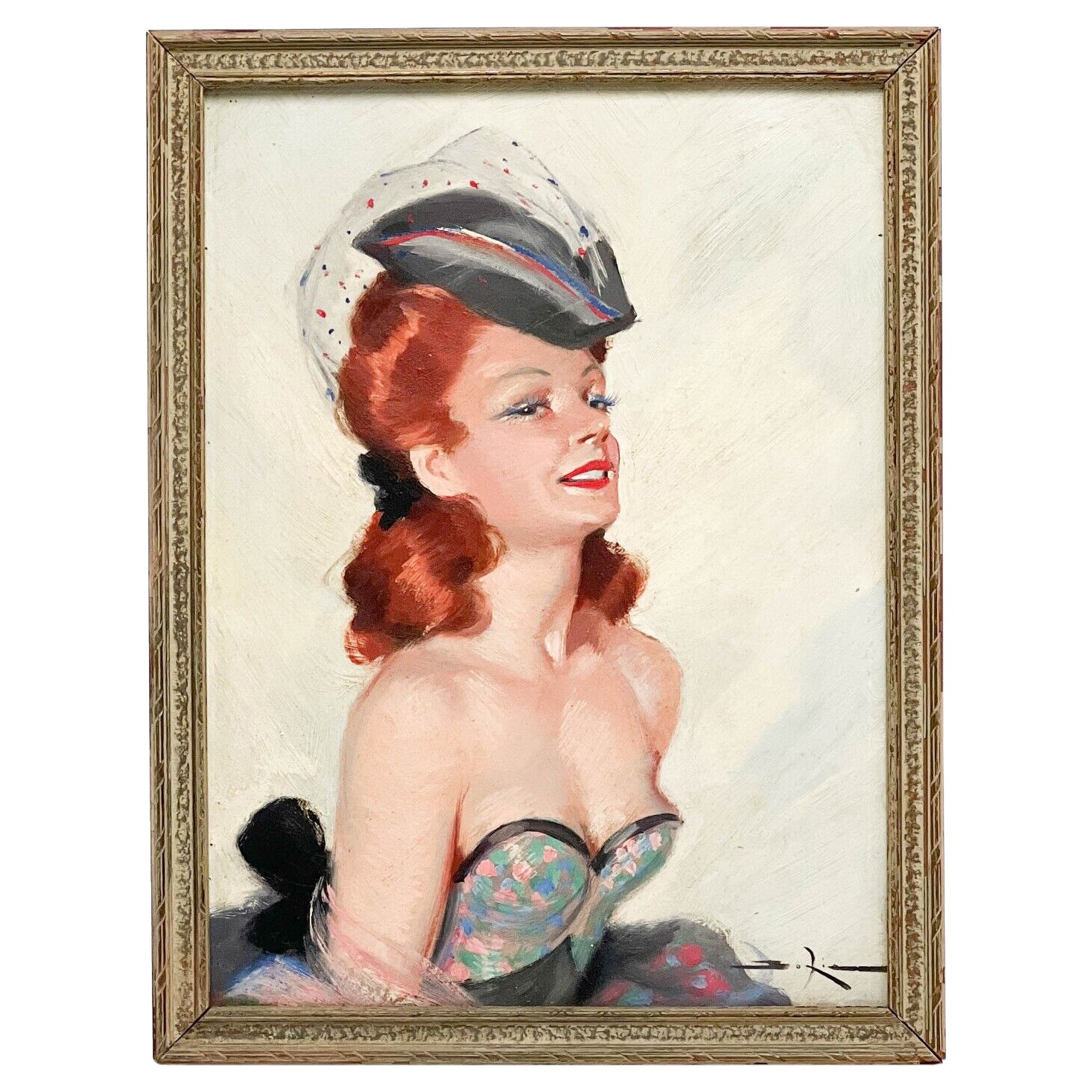 Peinture sur panneau d'une femme parisienne encadrée, signée Boxia, peut-être Domergue en vente