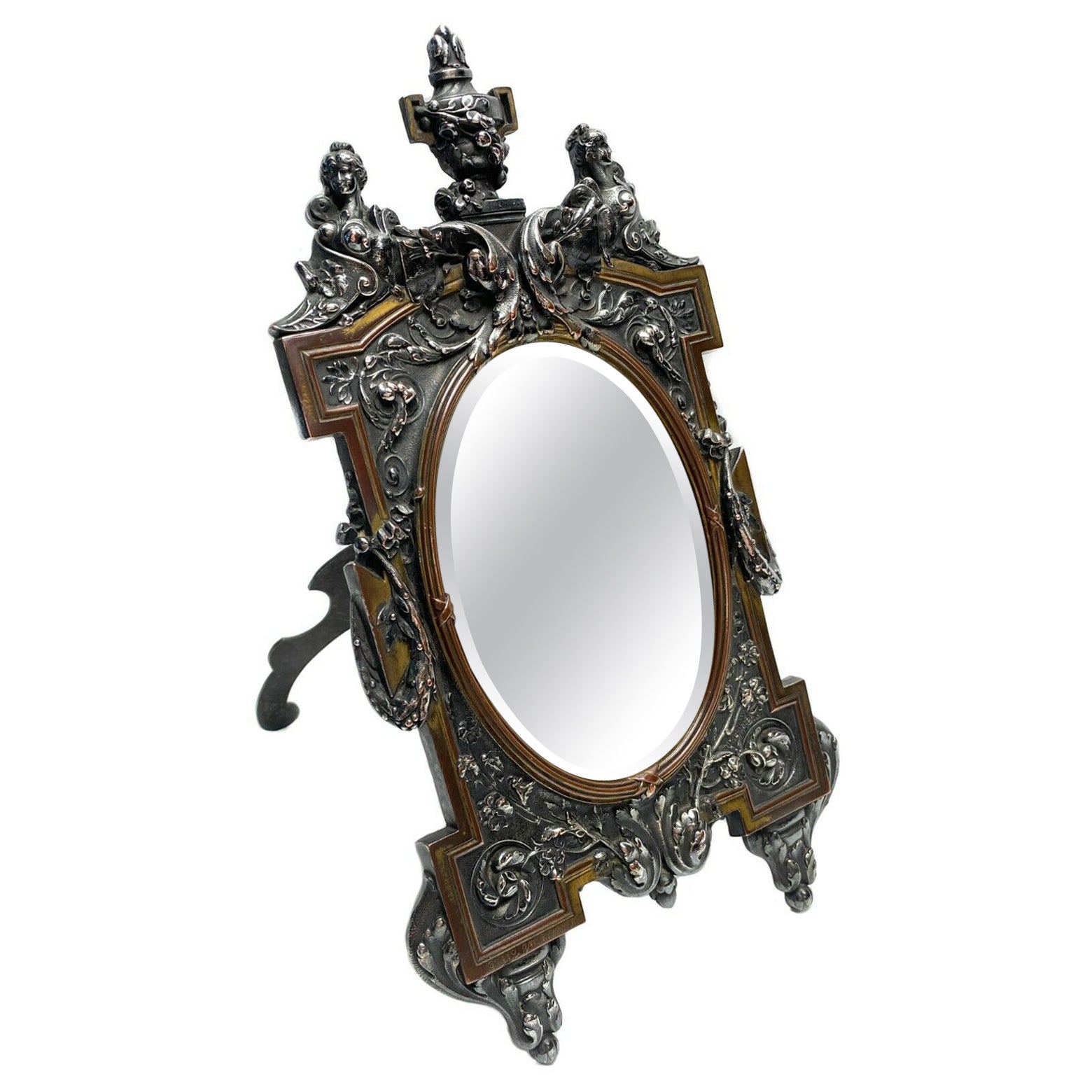 French Silvered Bronze Mirror by Louis Théophile Hingre Oudry Foundry, c1890 For Sale