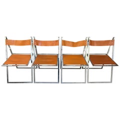 Set of 4 Vintage Fontoni & Geraci ‘Elios‘ Foldable Leather Chairs, Italy, 1960s