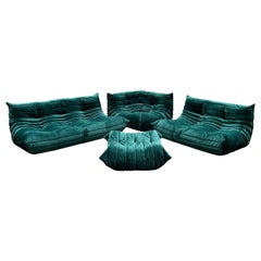 Ligne Roset Togo Emerald Green Seating Two Sofas, Corner and Ottoman Set of Four
