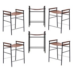 Set of 6Repose Contemporary Counter Stool Dark Brown Saddle Black Rubbered Frame