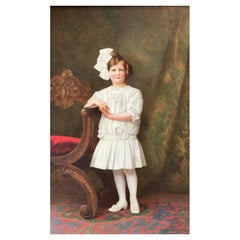 Vintage Giuseppe Guidi Oil on Canvas Young Girl in White Dress, 1910