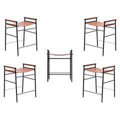 Set of 5 Classic Counter Barstool Natural Tobacco Tan Leather Black Rubber Metal