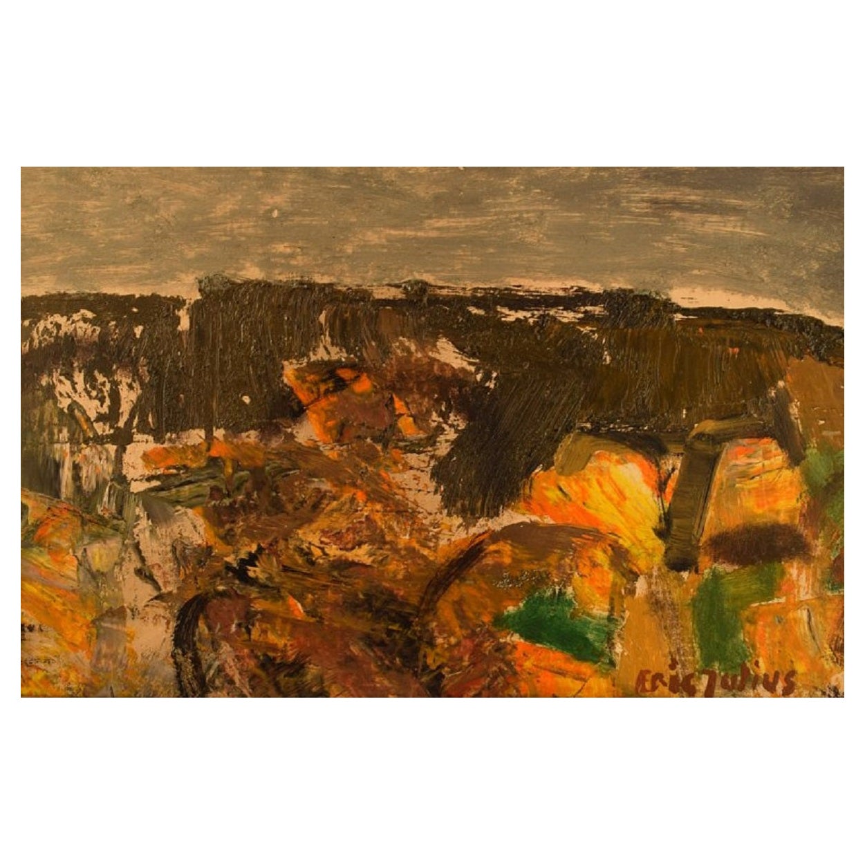 Eric Julius, Listed Swedish Artist, Oil / Board, Modernist Landscape For Sale