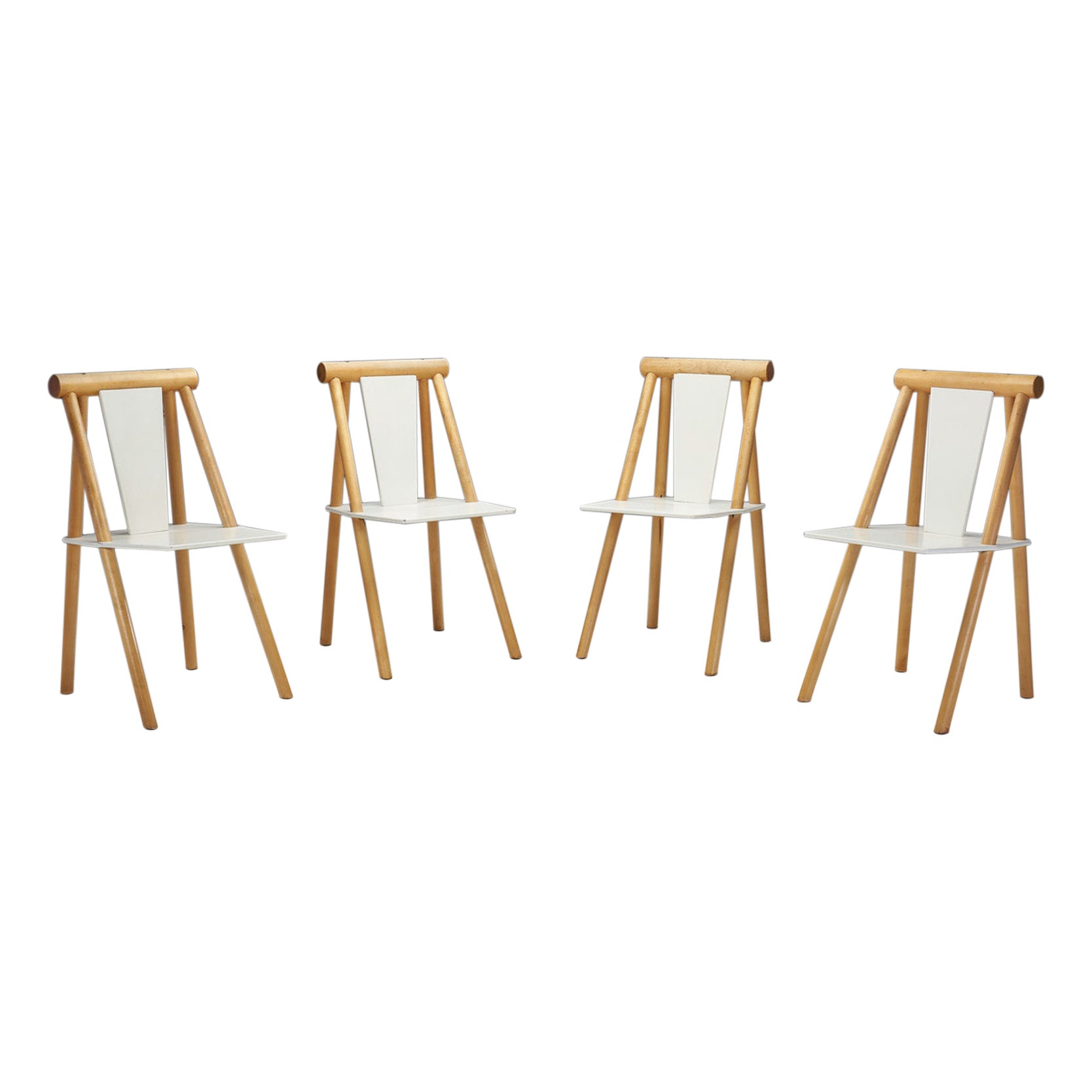 Set of Sculptural European Dining Chairs, Europe late 20th century For Sale