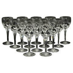 Set of 14 Lalique France Clear Glass Bordeaux Wine Glasses in Tuileries