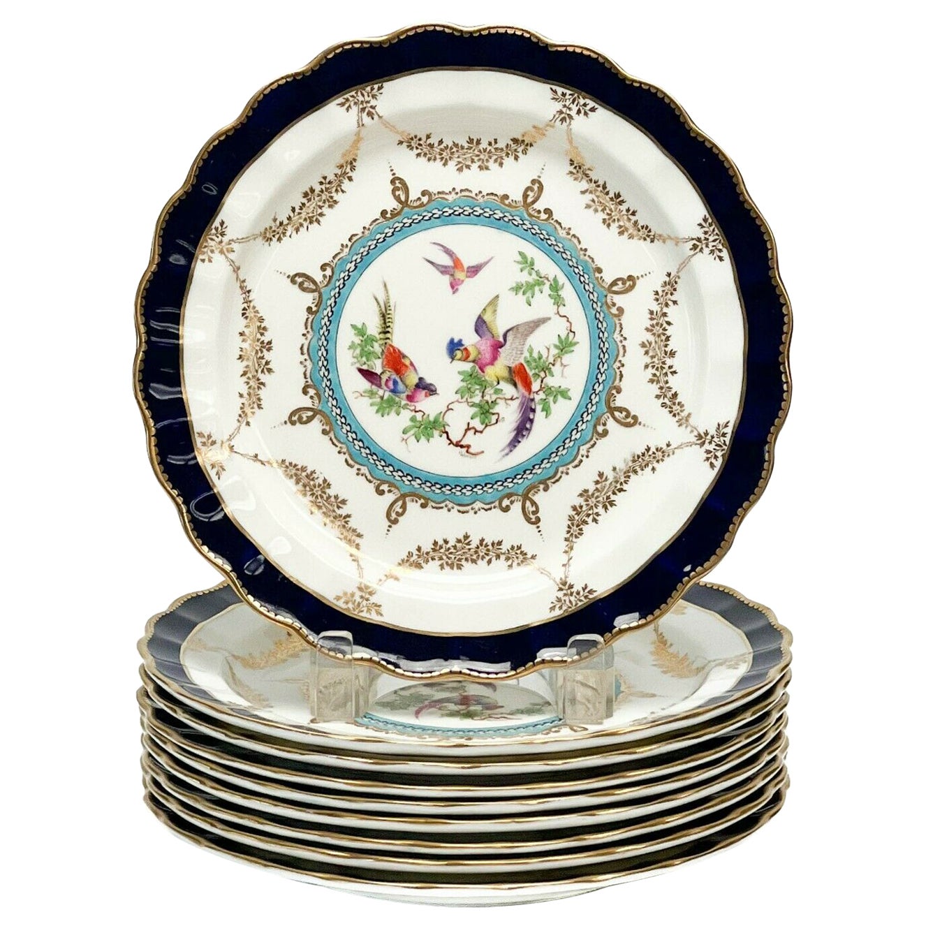 9 Royal Worcester for Tiffany & Co. Porcelain Dessert Plates Artist Signed, 1925