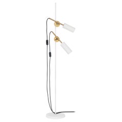 Johan Carpner STAV Two Arms Floor Lamp White Brass by Konsthantverk