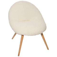 Mid Century Light Boucle Ivory Velvet Club Armchair, Europe, 1960s