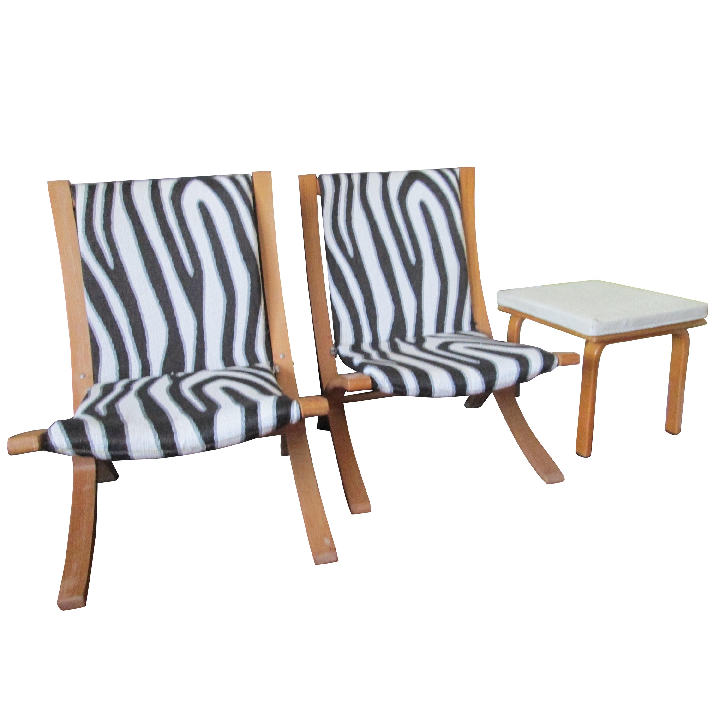1950s Pair Custom Thonet Style Scissor Chairs, 1920s Table Marked Thonet