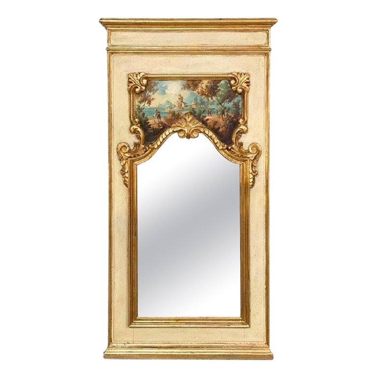Large Continental Hand Painted Wall Mount Mirror, c1900 For Sale at 1stDibs