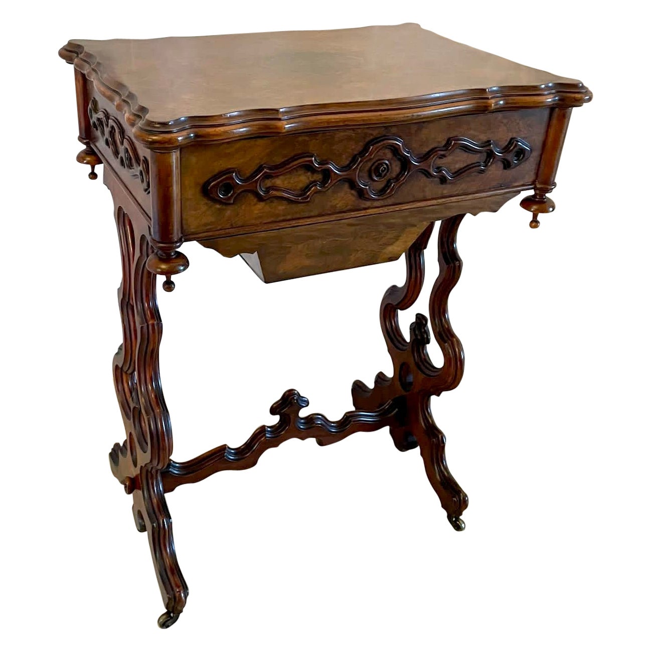 Superb Quality Antique Victorian Burr Walnut Sewing Table For Sale