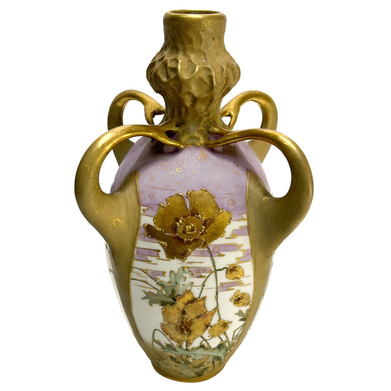 Amphora Austria Porcelain 4 Handled Art Nouveau Vase, circa 1890 For Sale