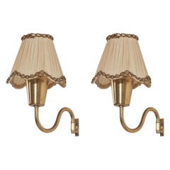 Swedish Designer, Wall Lights, Brass, Fabric, Sweden, 1940s