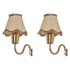 Swedish Designer, Wall Lights, Brass, Fabric, Sweden, 1940s