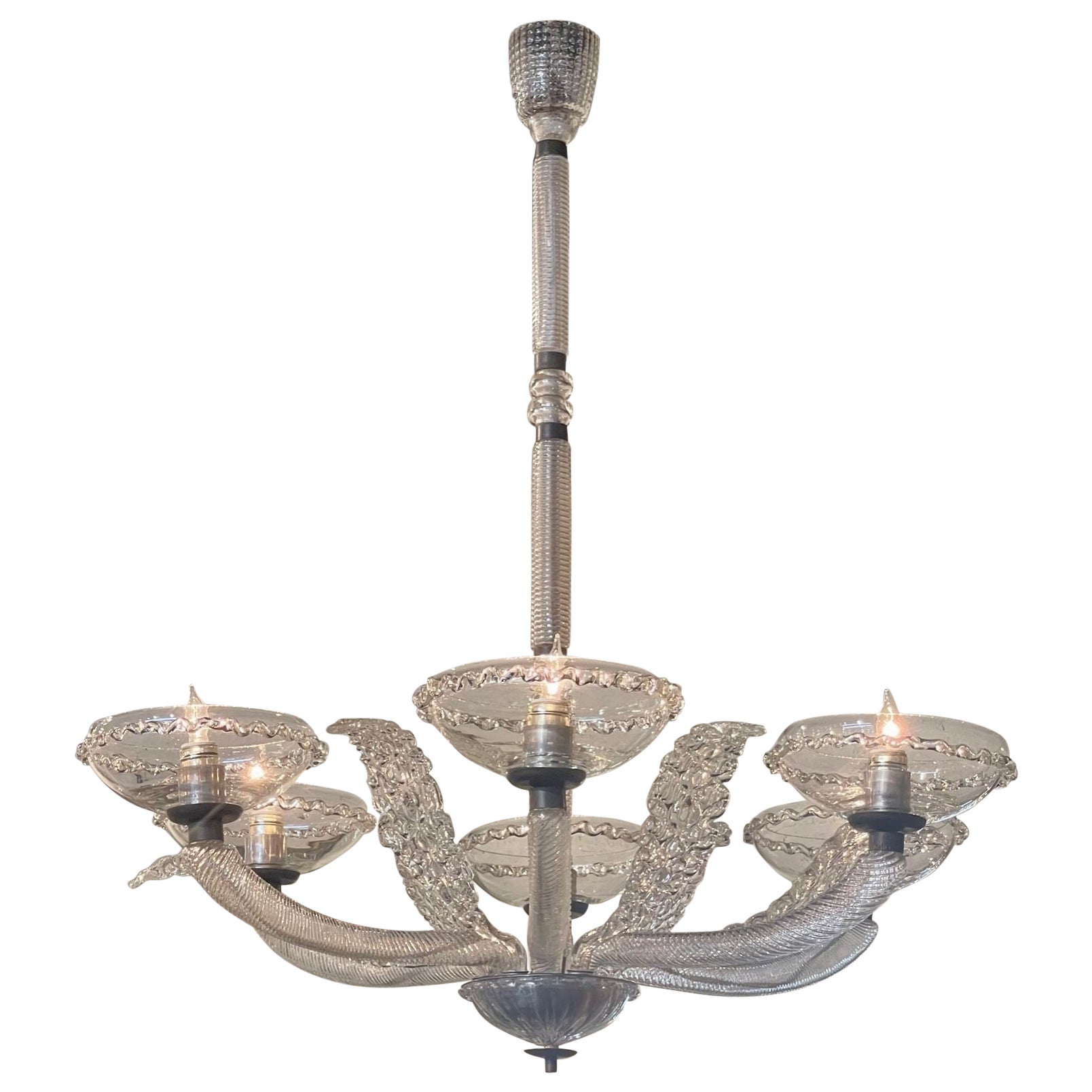 Vintage Murano Glass Chandelier with 6 Lights