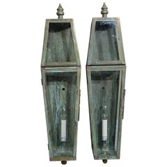 Pair of Large Brass and Copper Architectural Wall Lantern