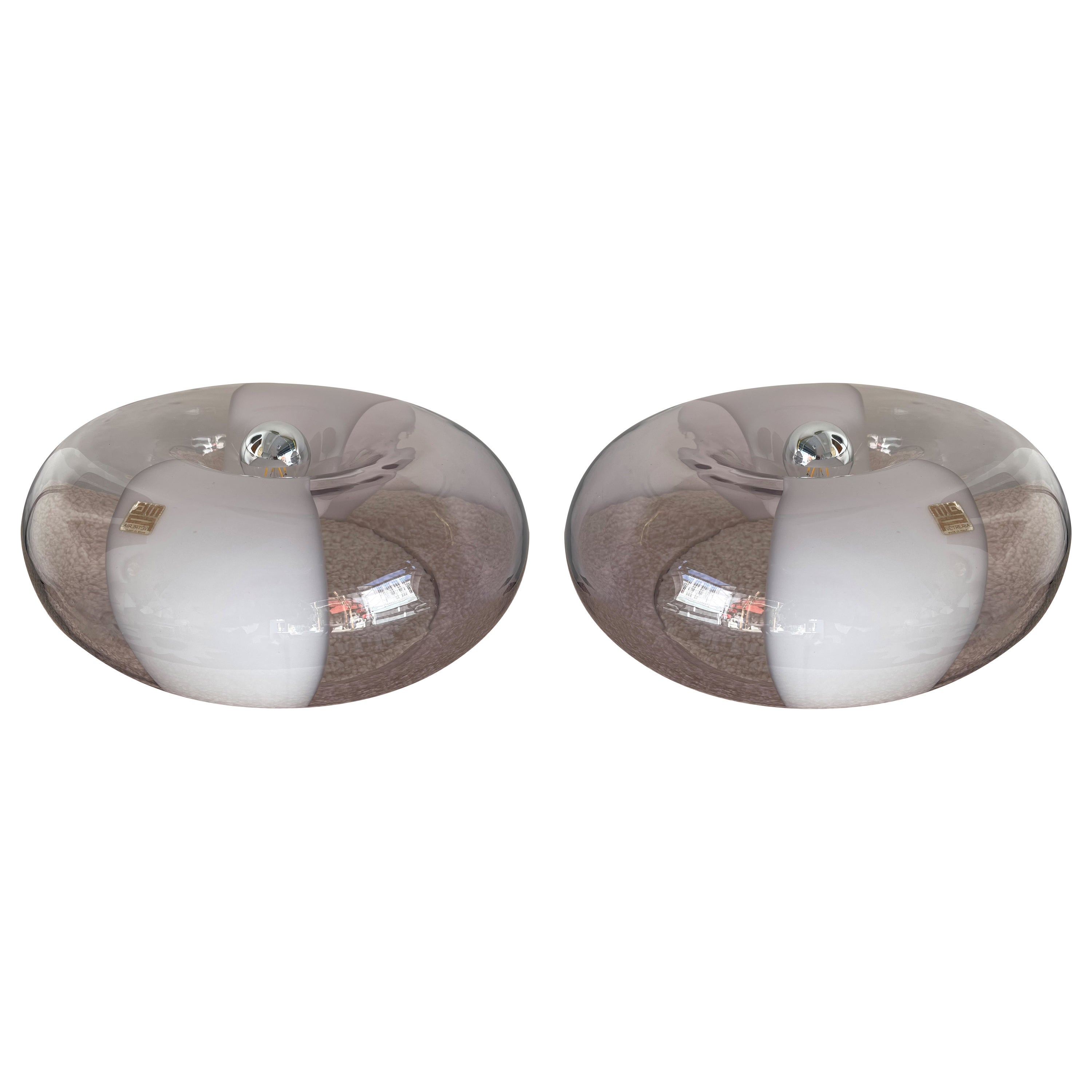 Mid-Century Modern Pair of Donuts Lamps Murano Glass by MGP, Italy, 1970s