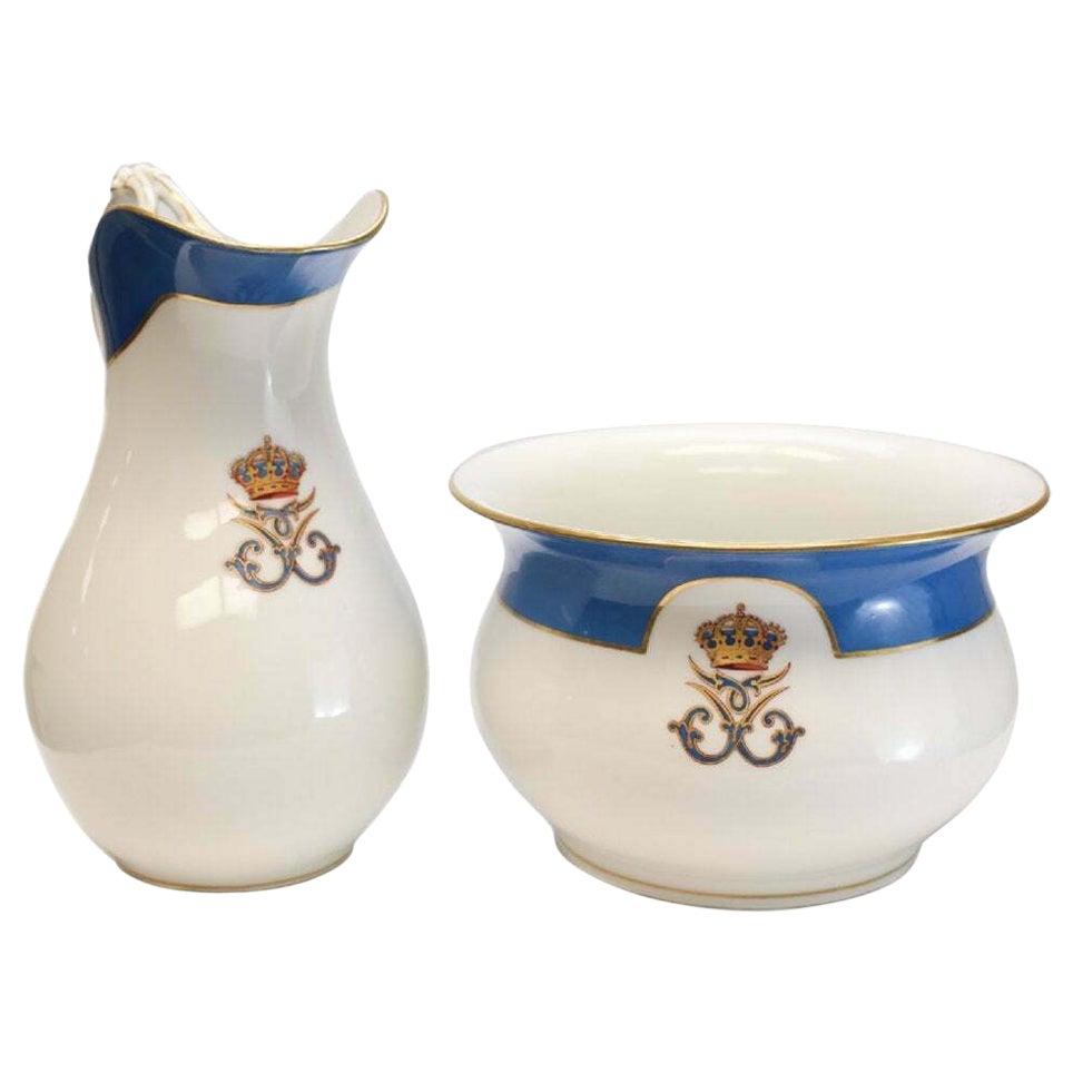 Charles Pillivuyt & Cie French Exposition Porcelain Pitcher & Bowl, circa 1900 For Sale
