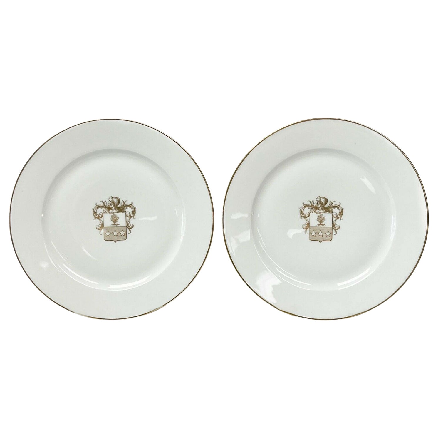 Pair Manufacture de Sevres Gilt Armorial Porcelain Cabinet Plates, 1859 & 1860 For Sale