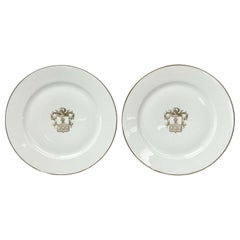 Pair Manufacture de Sevres Gilt Armorial Porcelain Cabinet Plates, 1859 & 1860