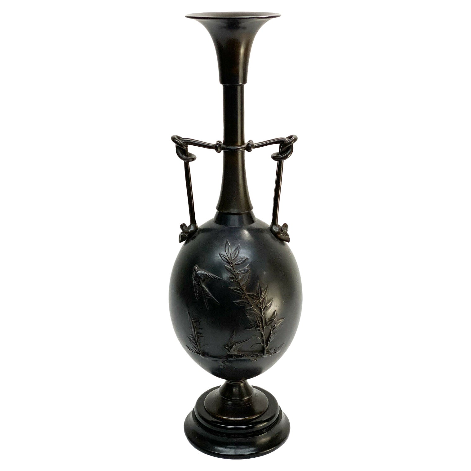 Henry Cahieux Barbedienne French Patinated Bronze Japonism Twin Handled Urn For Sale