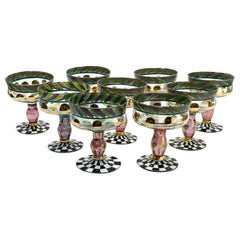 Vintage 9 Mackenzie Childs Glass Champagne Saucers Sherbet Goblets in Circus Everydae