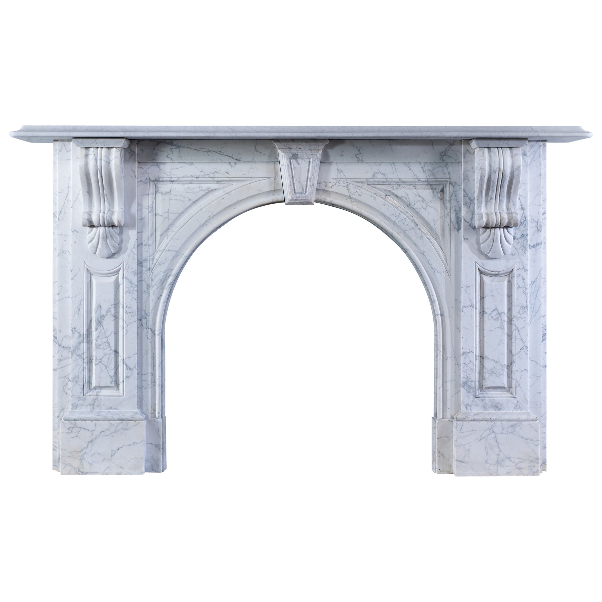 19th Century Victorian Pencil Statuary Marble Fireplace For Sale