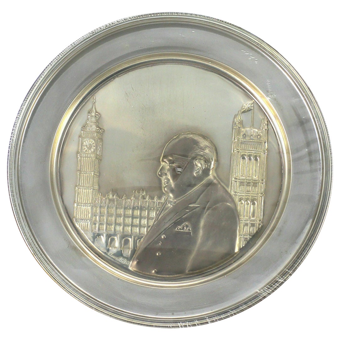 Sterling Silver Winston Churchill Plate Hour of Decision Signed Sarah Churchill For Sale