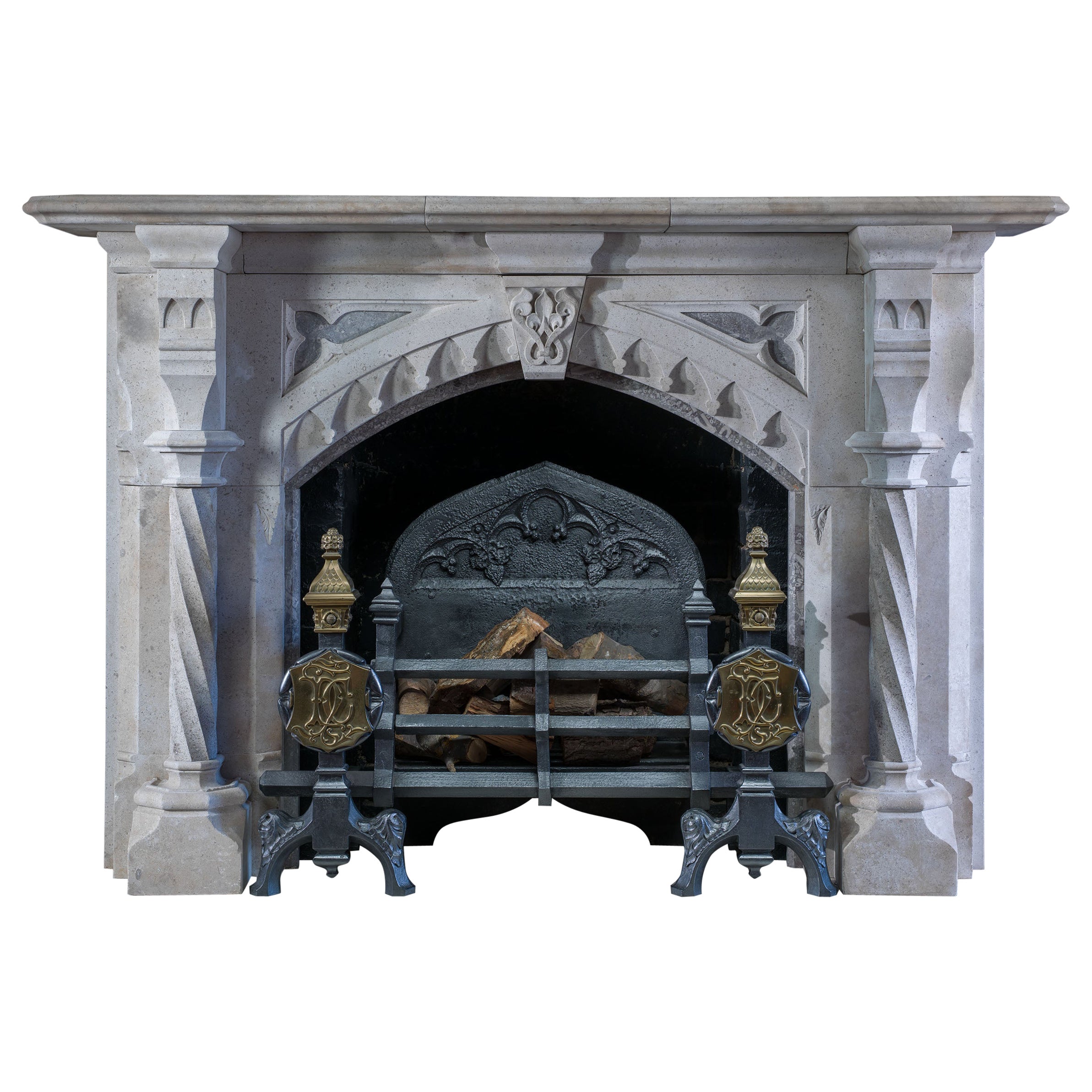19th Century Stone Gothic Revival Fireplace Mantel