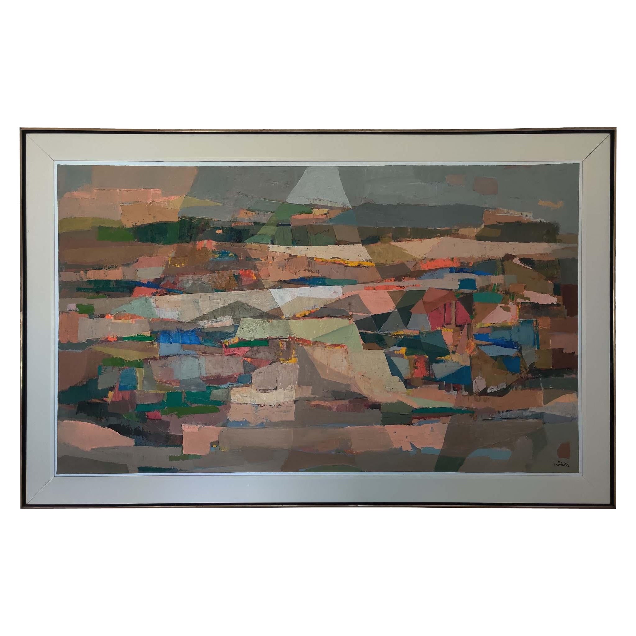 Stefan Lokos Framed Abstract Oil on Canvas "Tuscan Hillside" Very Good Condition For Sale