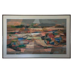 Stefan Lokos Framed Abstract Oil on Canvas "Tuscan Hillside" Very Good Condition