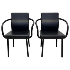 Ettore Sottsass “Mandarin” Black Eco Leather Dining Chairs for Knoll, a Pair
