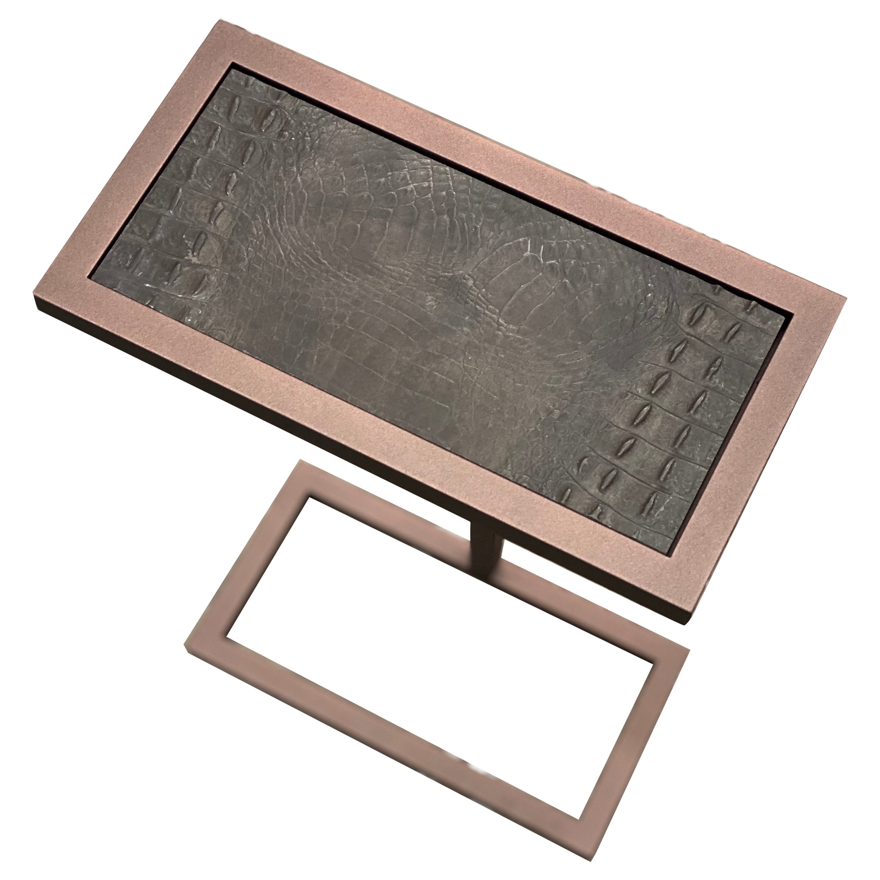 Table Martinez faite sur-mesure avec revêtement en poudre et surface en crocodile