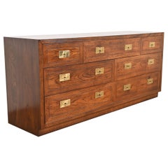 Vintage Henredon Mid-Century Modern Campaign Oak Long Dresser