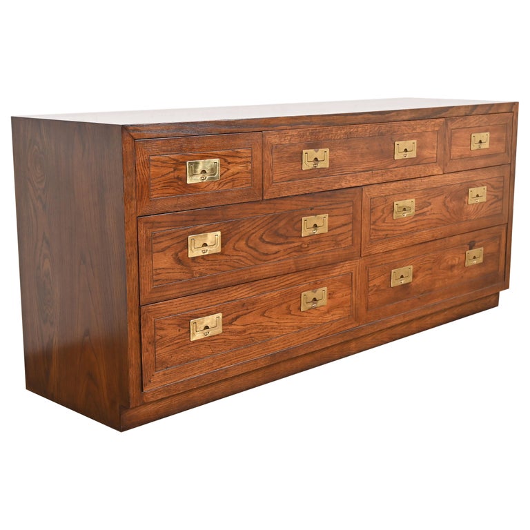 Henredon MidCentury Modern Campaign Oak Long Dresser at 1stDibs