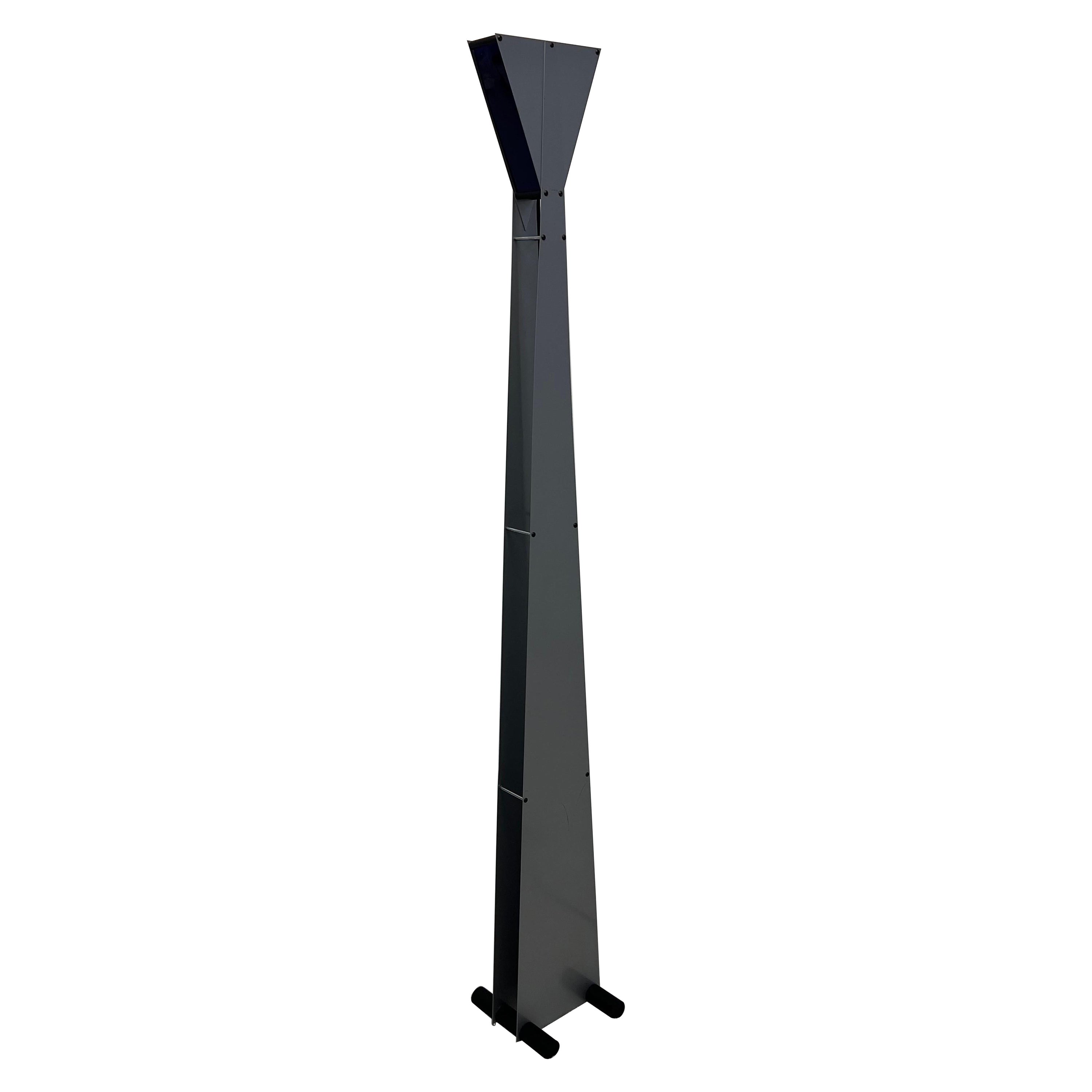 Postmodern Steel and Blue Glass Torchiere Floor Lamp, 1980s