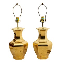 Vintage Pair Brass Ginger Jar Lamps