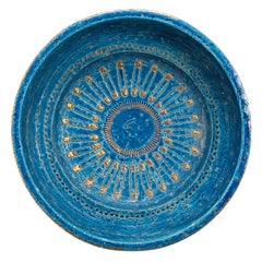 Aldo Londi Bitossi Bowl, Ceramic, Blue, Gold, Safety Pin, Signed