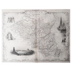 Original Antique Map of Belgium by Tallis, Circa 1850