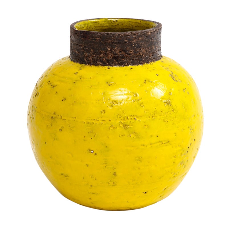 Bitossi Vase, Keramik, gelb, braun, kugelförmig, signiert