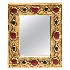 François Lembo Mirror, Ceramic, Gold, Red, Black, Jeweled, Signed