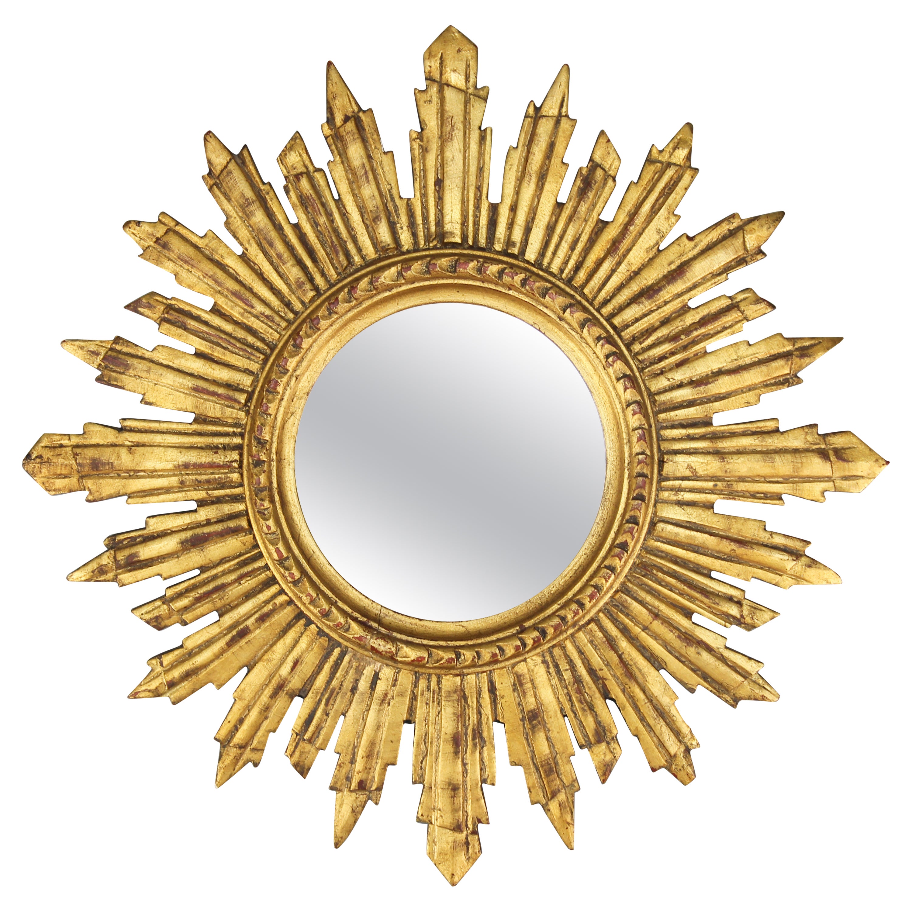 Italian Mid-Century Gilt Wood Sunburst or Sun Mirror