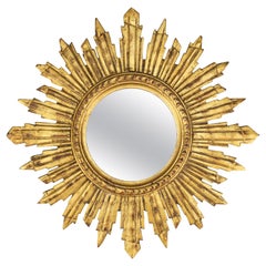 Italian Mid-Century Gilt Wood Sunburst or Sun Mirror