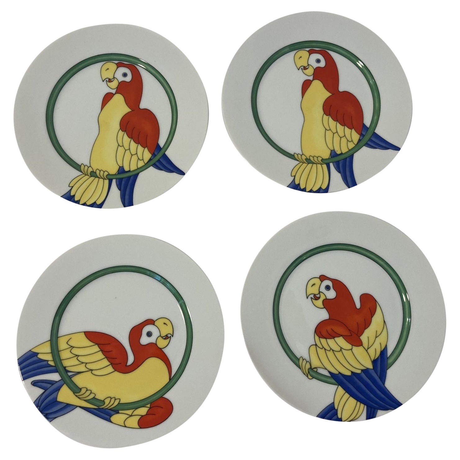 Vintage Parrots Decorative Plates by Fitz and Floyd Set of 4