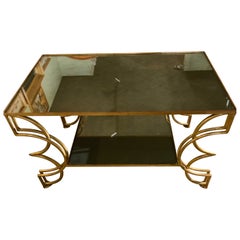 Gilt Iron Coffee Table with Smoked and Glazed Glass