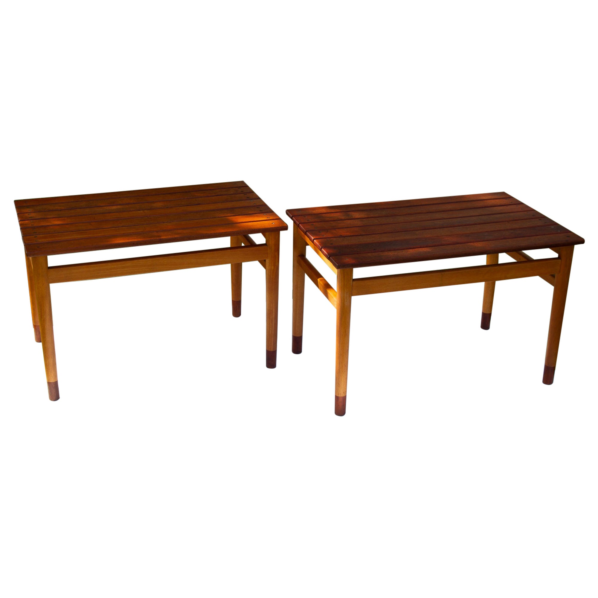 Vintage Danish Teak and Beech Side Tables 1950s, Set of 2 For Sale