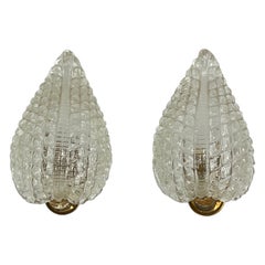 Ercole Barovier, Pair of Clear Art Deco Murano Glass Sconces from 40s