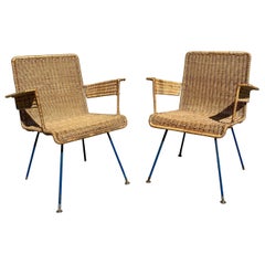 Mid Century Woven Rattan Chairs in the Style of Hendrik Van Keppel