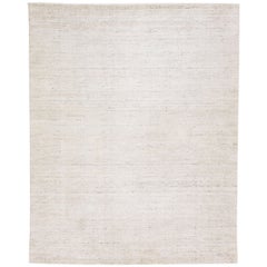 Modern Apadana's Groove Handmade Beige Bamboo/Silk Rug with Solid Motif